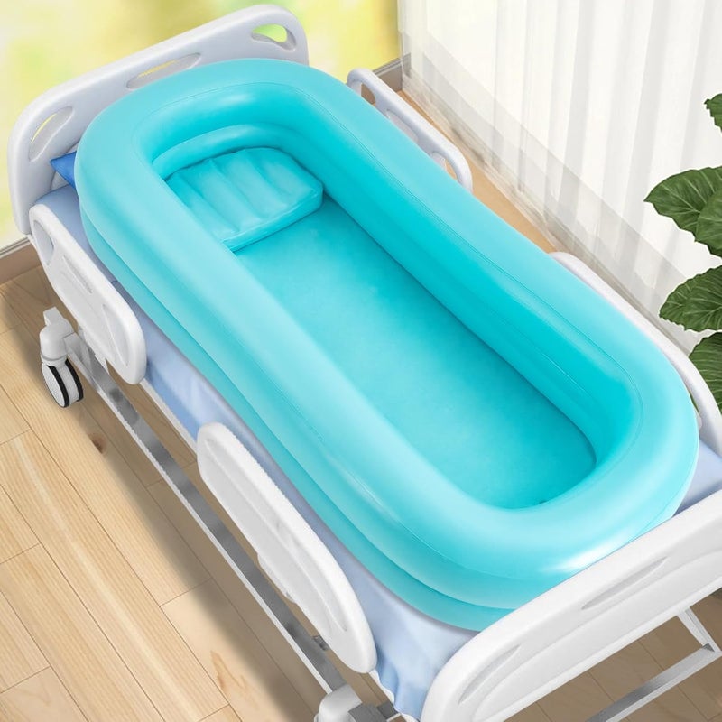 CNCEST Bedside Shower Bathtub Kit,Elderly Inflatable Bathtub for Adults,PVC Shower Bathtub with Electric Air Pump and Water Bag,Wash Fullbody in Bed,Portable for Elderly Disabled Seniors Handicapped (Blue) - Image 2